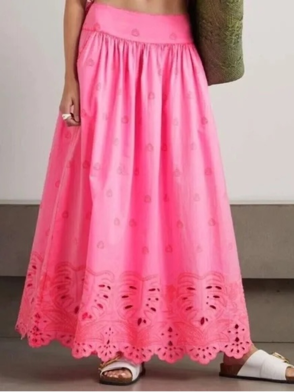 NWT Farm Rio Neon Pink Embroidered Accent Midi Length Skirt